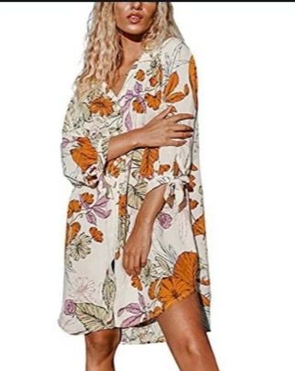 CUPSHE Floral Button-Up Shirt Dress Cover Up XXL